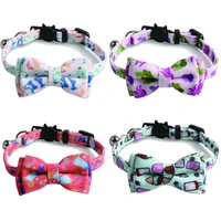 breakaway cat collar with bell and bowtie summer cactus ice cream patterns adjustable safety kitten collars for pet small dogs