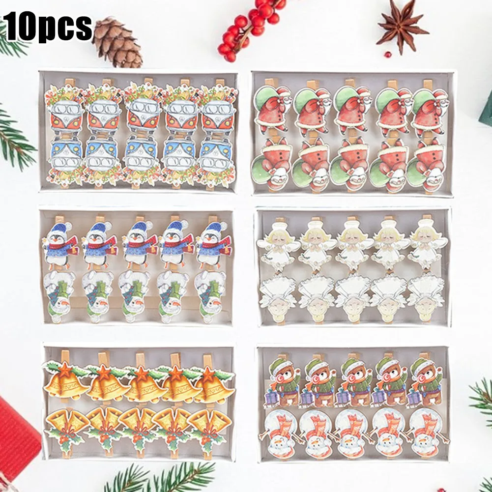 

10pcs Christmas Wooden Cartoon Clip Photo Wall Decoration Accessories Party Christmas Decorations 2021 New Year Home Decor
