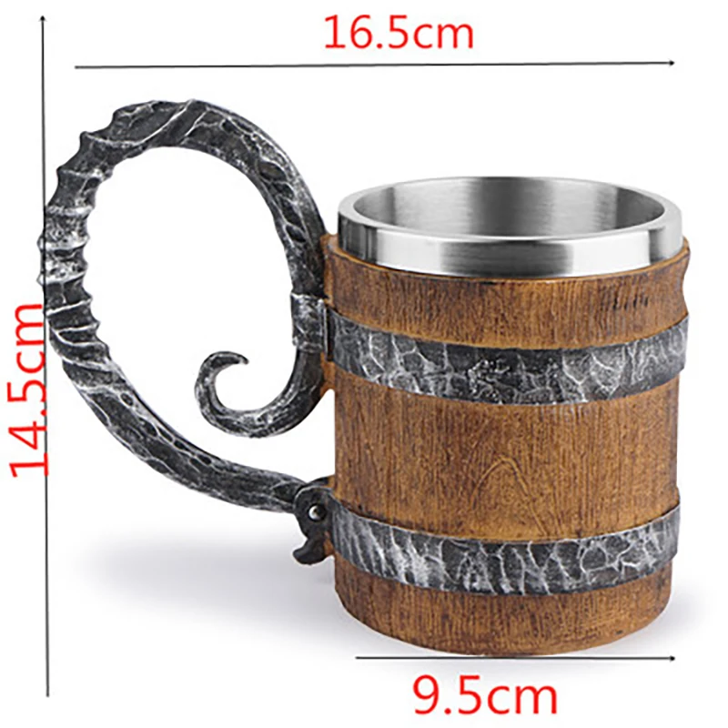 

Wood Style Beer Cup Simulation Wooden Barrel Beer Mug Metal Insulated Big Drinking Cup Double Wall Drinking Mug Kitchen Supplies