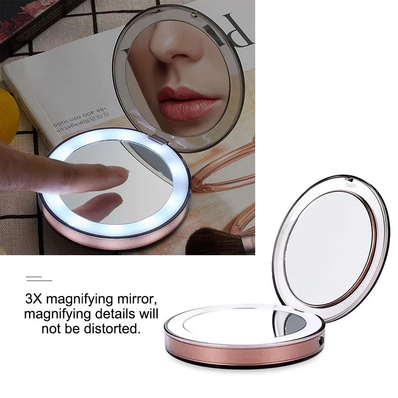 Карманное косметическое зеркало с естественными светодиодными лампами