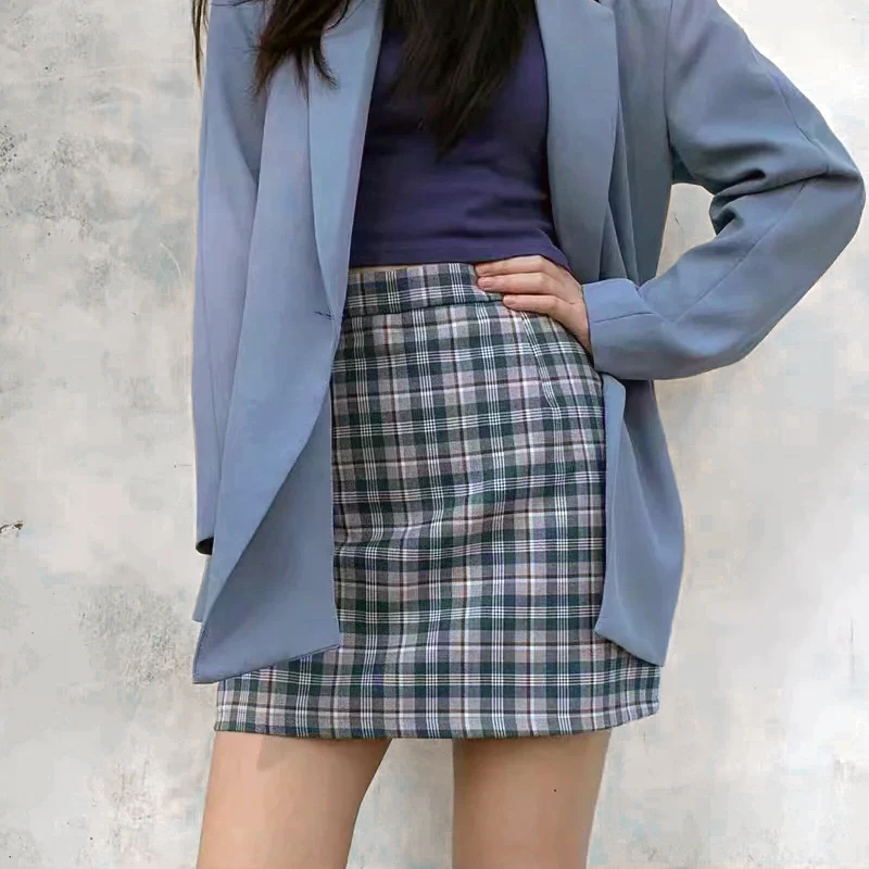 

Women High Waist Check Mini Skirt