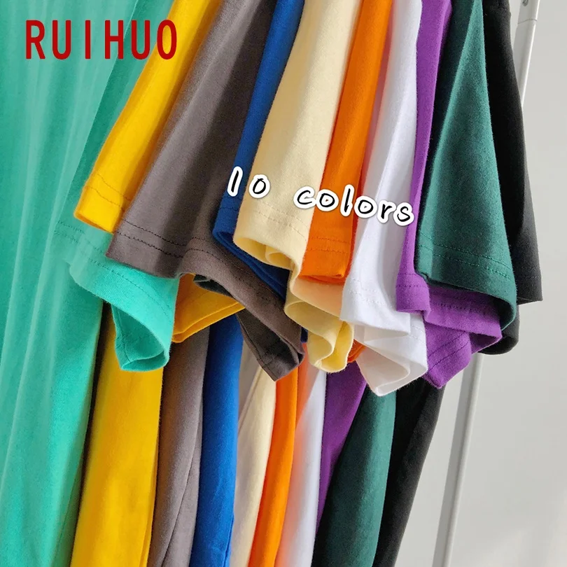 Новинка 2022 летняя хлопковая Однотонная футболка RUIHUO с коротким рукавом мужская