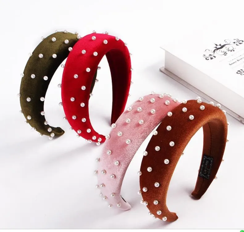 

New fashion Sponge Thick Velvet Headbands for Women Hair Accessories Band Autumn Wide Simulation Pearls Headwear Hairbands