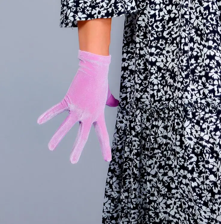 

Women's elegant elastic velvet long gloves female purple color pleuche party driving glove 60cm R2755