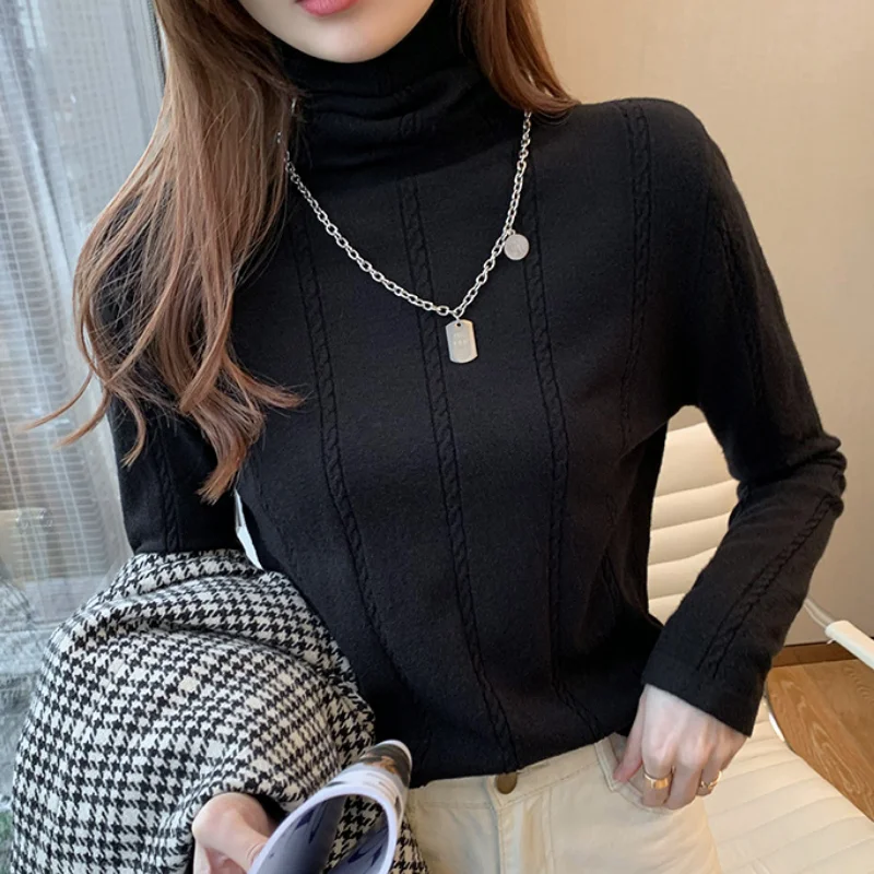 

Twist sweater women's autumn and winter solid color high neck fashion long-sleeved pullover Slim bottoming shirt