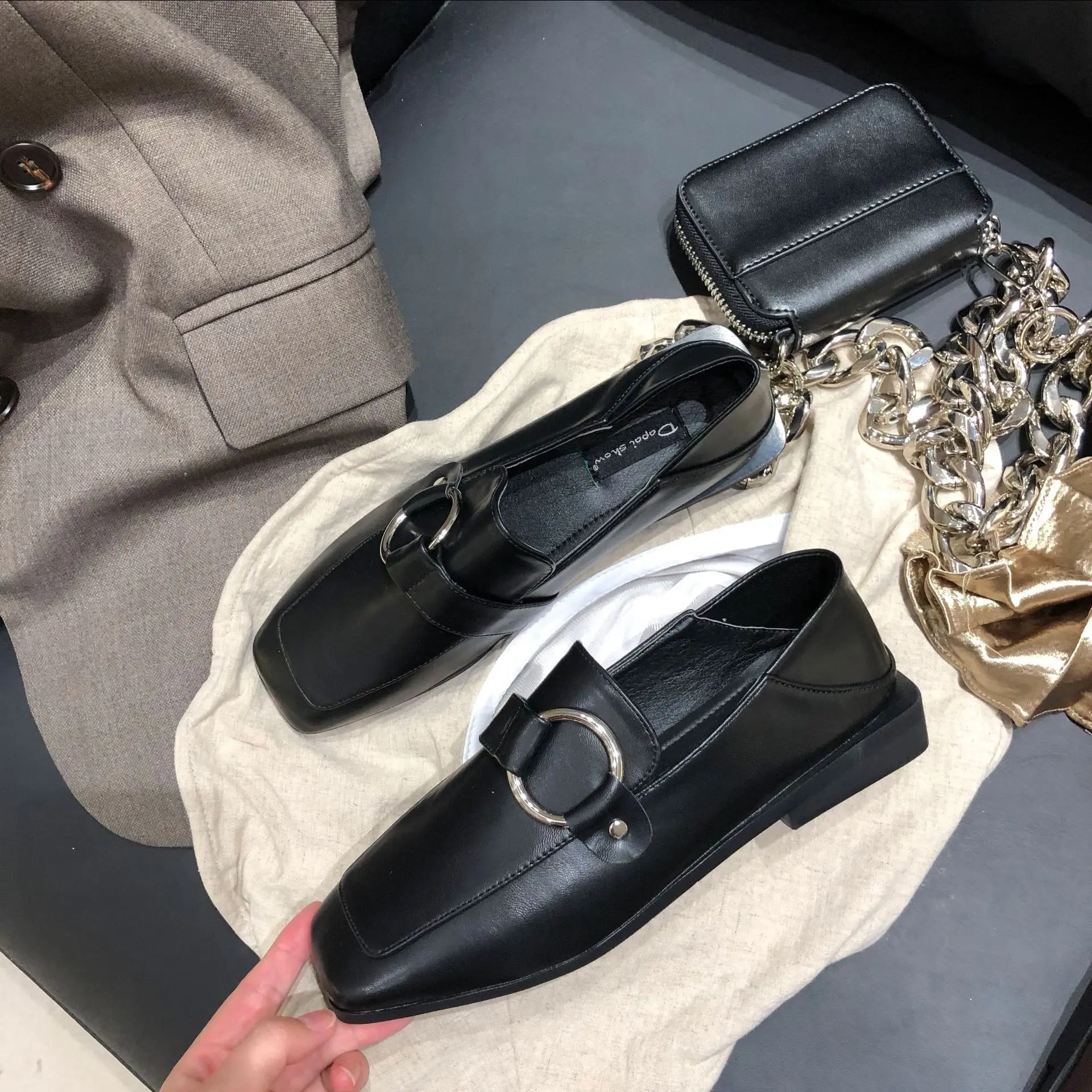 Пенни Лоферы для женщин мокасин из овчины puLeather слипоны с открытым носком на