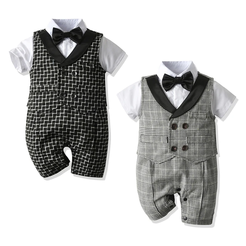 Boy Clothes Romper Jumpsuit Formal Dress Gentleman Bow Tie Sets Boys Party Vest Shorts Suits 3 PCS Outfits |