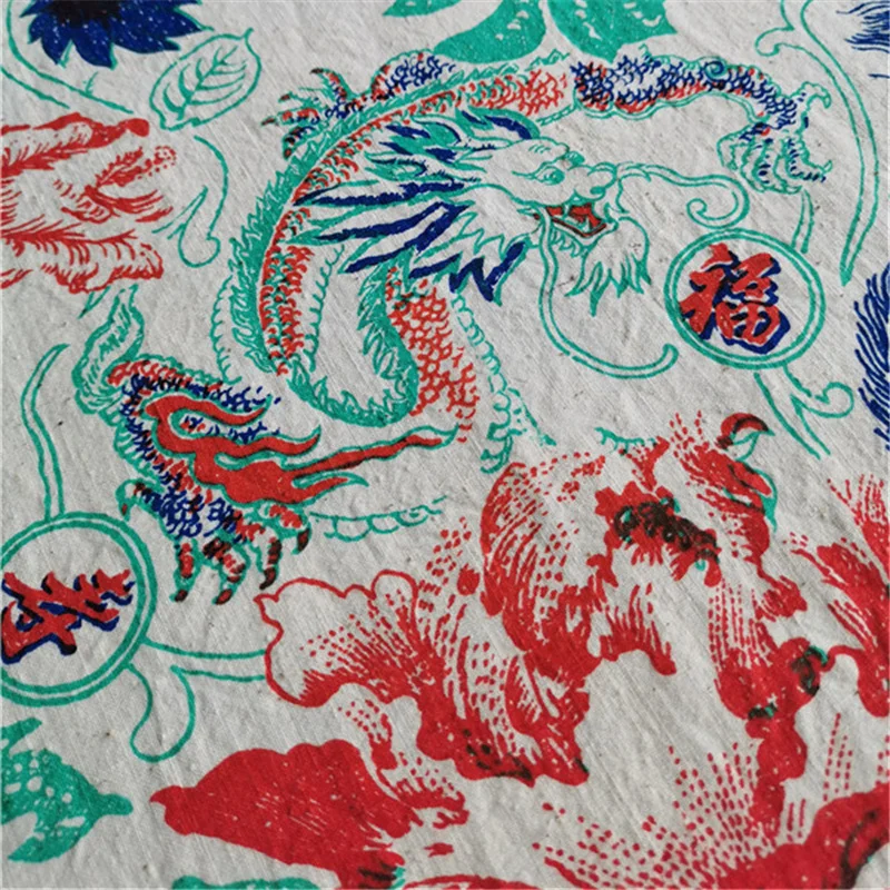 

NW73 Peony Phoenix Dragon 100% Cotton Manual Weaving Fabric Handicraft Printing And Dyeing Coarse Fabric Decoration Clothes