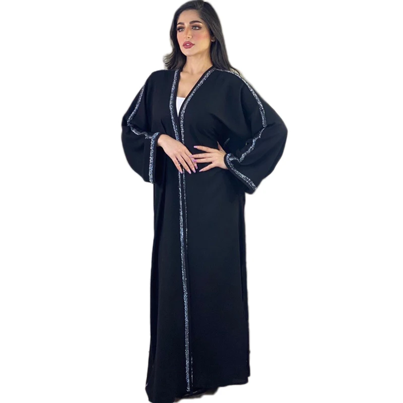 

Middle East Muslim Abaya Beading Open Kimono Cardigan Women Long Dress Maxi Robe Gown Ramadan Islamic Vestido Turkish Party New