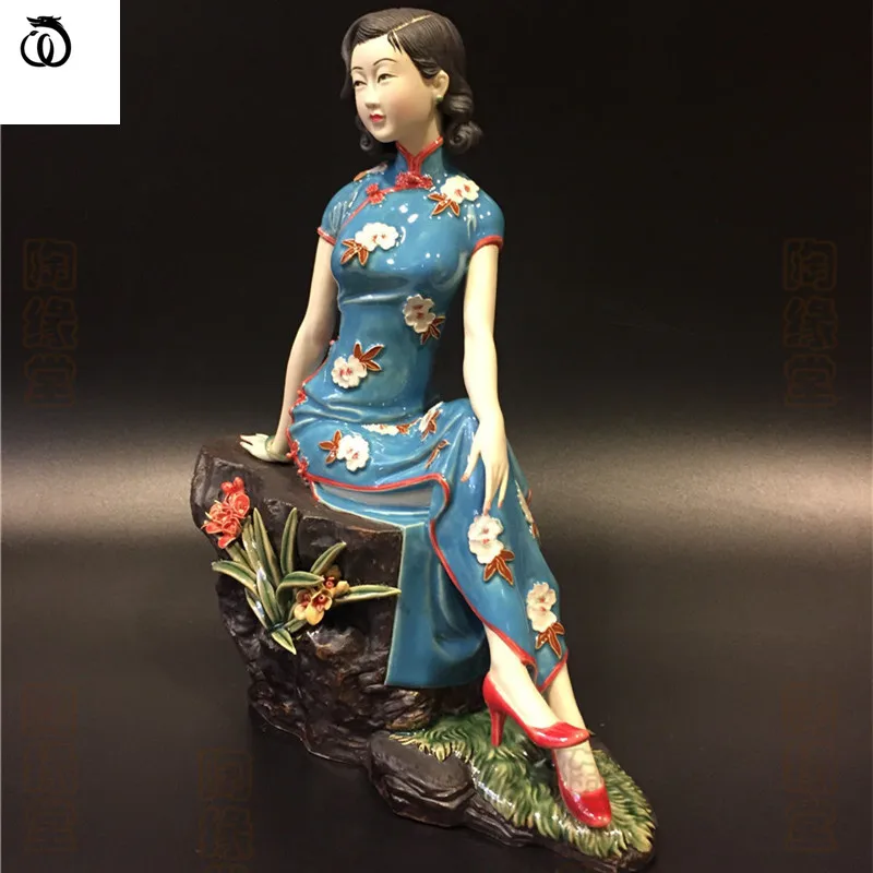 

WU CHEN LONG Chinese Style Classical Decoration Ceramic Beautiful Women Statue Orchid Lady Art Sculpture Craft Home Decor R6994