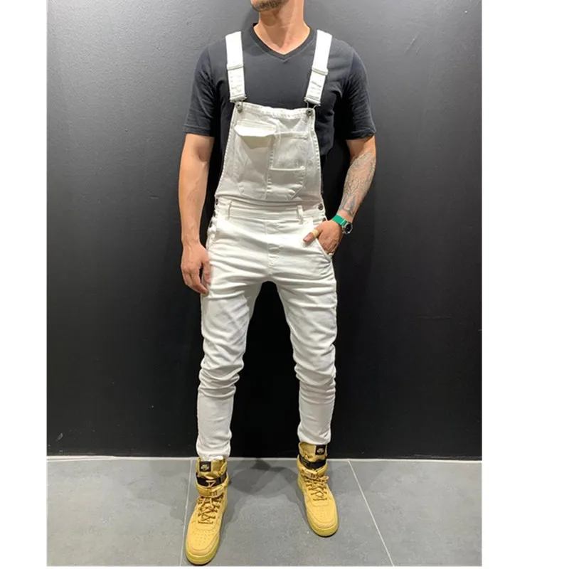 2019 высокие уличные карманы джинсы комбинезон для мужчин мода Slim Fit джинсовые