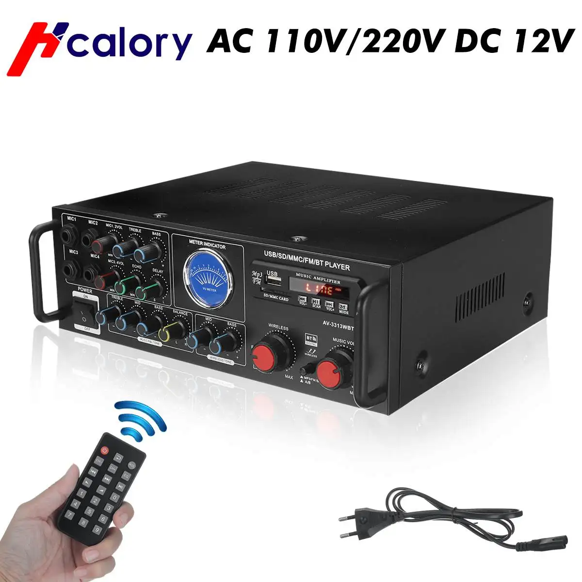 

Hi-Fi-усилитель мощности Hcalory для стереозвука, подходит для вечеринок, 110 В/220 В переменного тока, 12 В постоянного тока, Bluetooth-усилитель для карао...