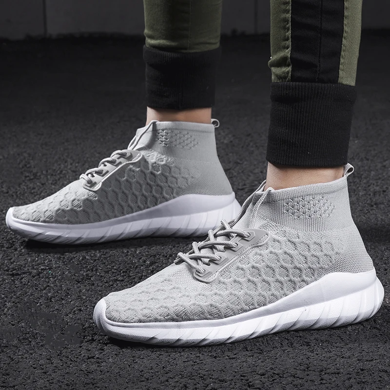 Высокая модная повседневная обувь Мужские дышащие кроссовки мужские вязаные