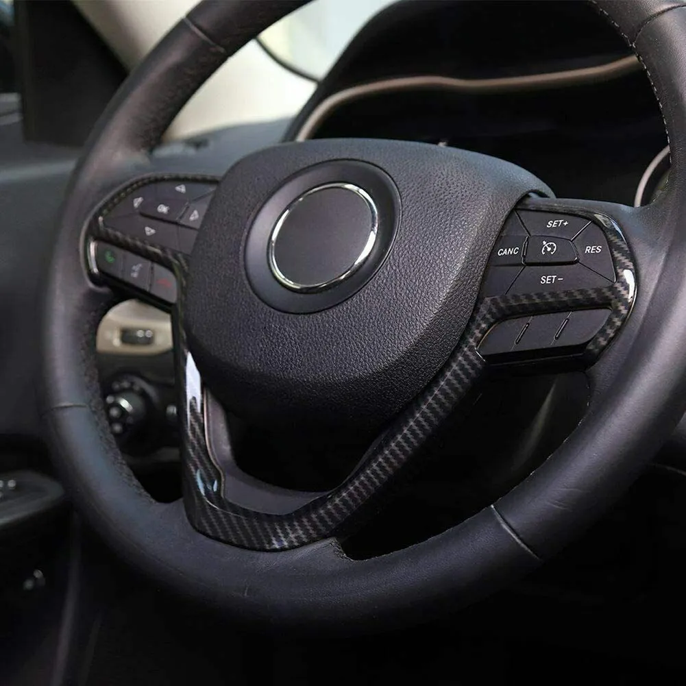 

ABS Steering Wheel Trim Carbon Fiber Grain For Jeep Grand Cherokee 2014-2018 Replacement Durable