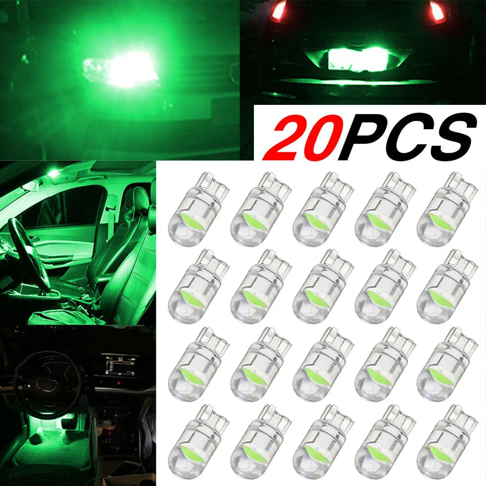 

20x T10 LED COB Green W5W Car Interior Light Dome Readling Lamp Map Bulb 168 194 Car Parking Light Side Marker Lamp