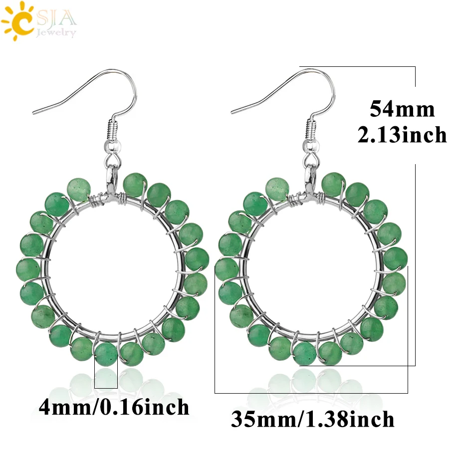 CSJA серьги капли с натуральным кристаллом рейки 4 мм из бисера серебристого цвета