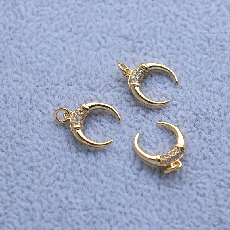 

Copper plated real gold micro inlaid zircon crescent C-ring Pendant Necklace small pendant 12mm color preserving DIY hand jewelr