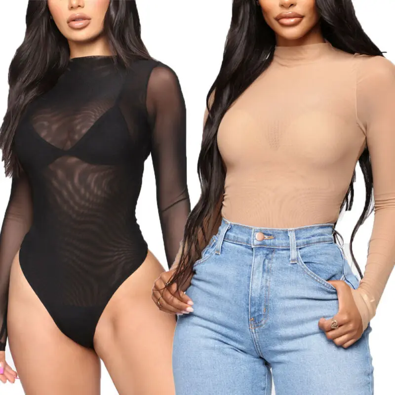 Женские облегающие сетчатые боди Женский Облегающий комбинезон с длинным