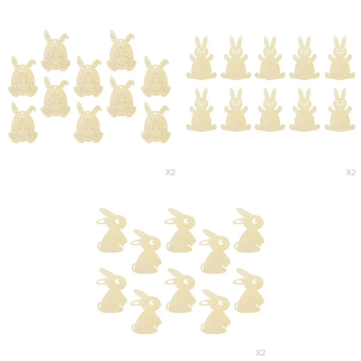 

60pcs Unfinished Wooden Christmas Ornament Rabbit Bunny Festival Party Decor
