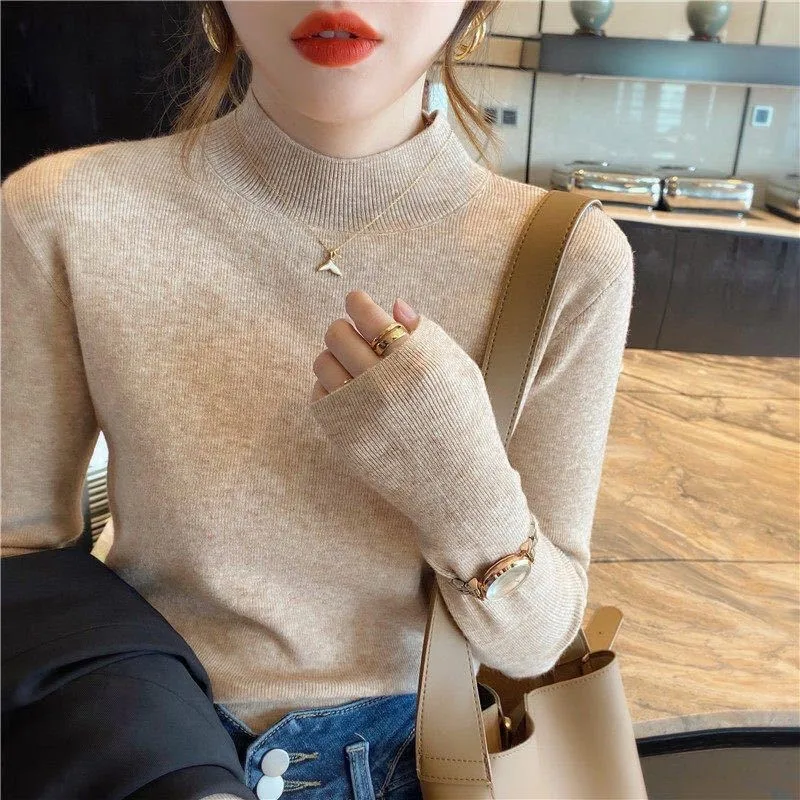 

Sweater Knitwear Autumn/Winter New Style Half High Neck Long Sleeve Slim Top woman sweaters fall 2020 women sweater women