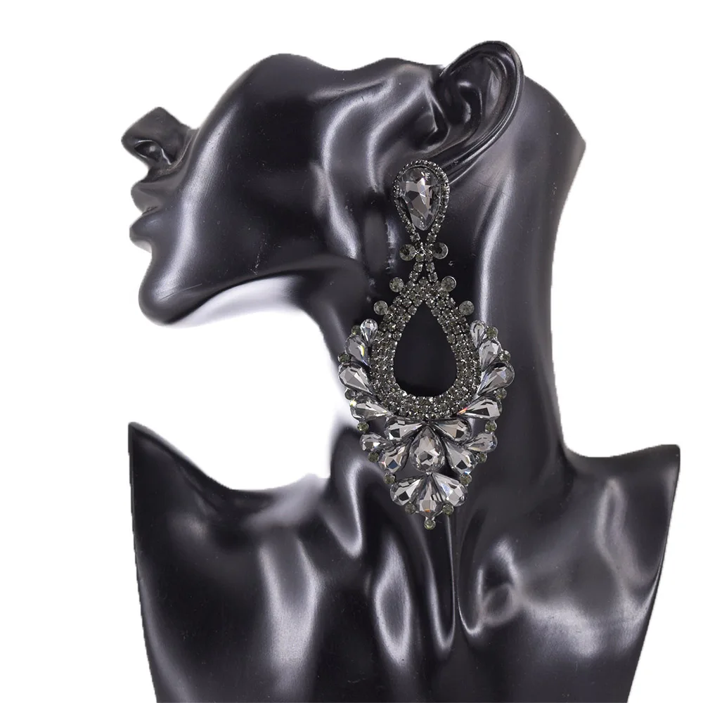 

CUIER 4.3" Huge Women Earrings with rhinestones crystal Wedding Drop Earring jewelry Sparkly Bridal Accessories