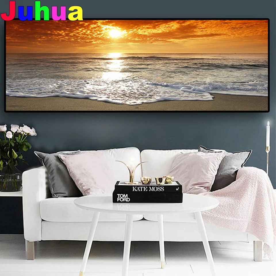 

Sunsets Natural Sea Beach Diamond Painting Full Square Round Drill Painting Landscape large Size Picture for living room Decor,