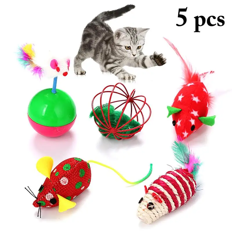 

Christmas 5 PCS Cat Toys Set Interactive Cat Chewing Molar Fake Mice Toy Build-In Plush Mouse Toy Ball For Pet Kitten Supplies