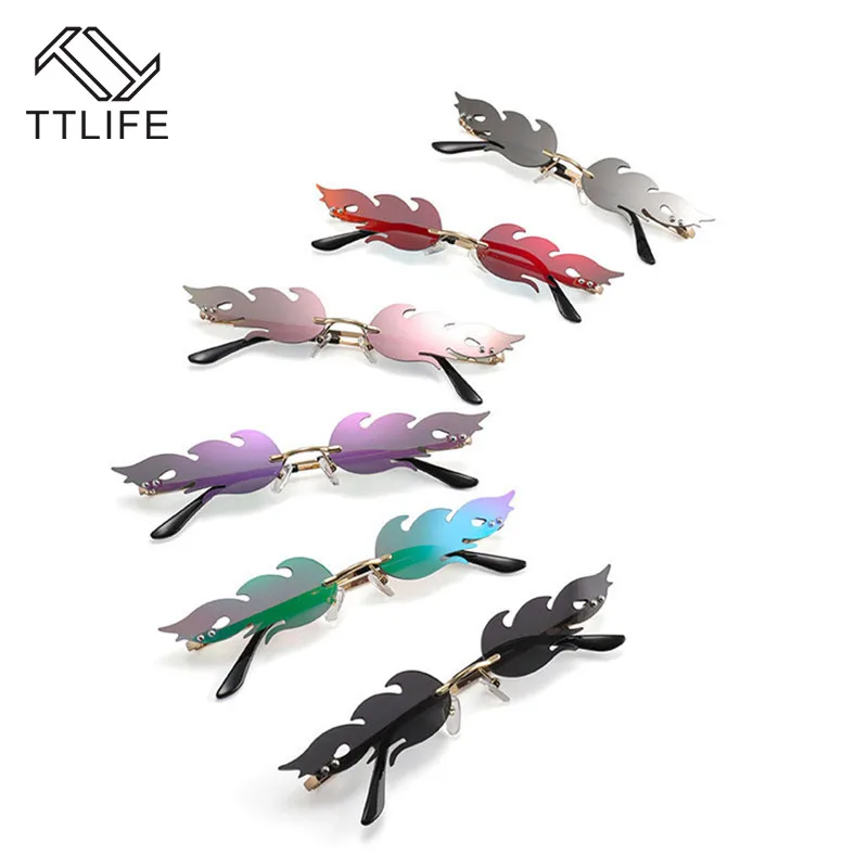 TTLIFE 2020 Fire Flame солнцезащитные очки для женщин и мужчин без оправы волнистые