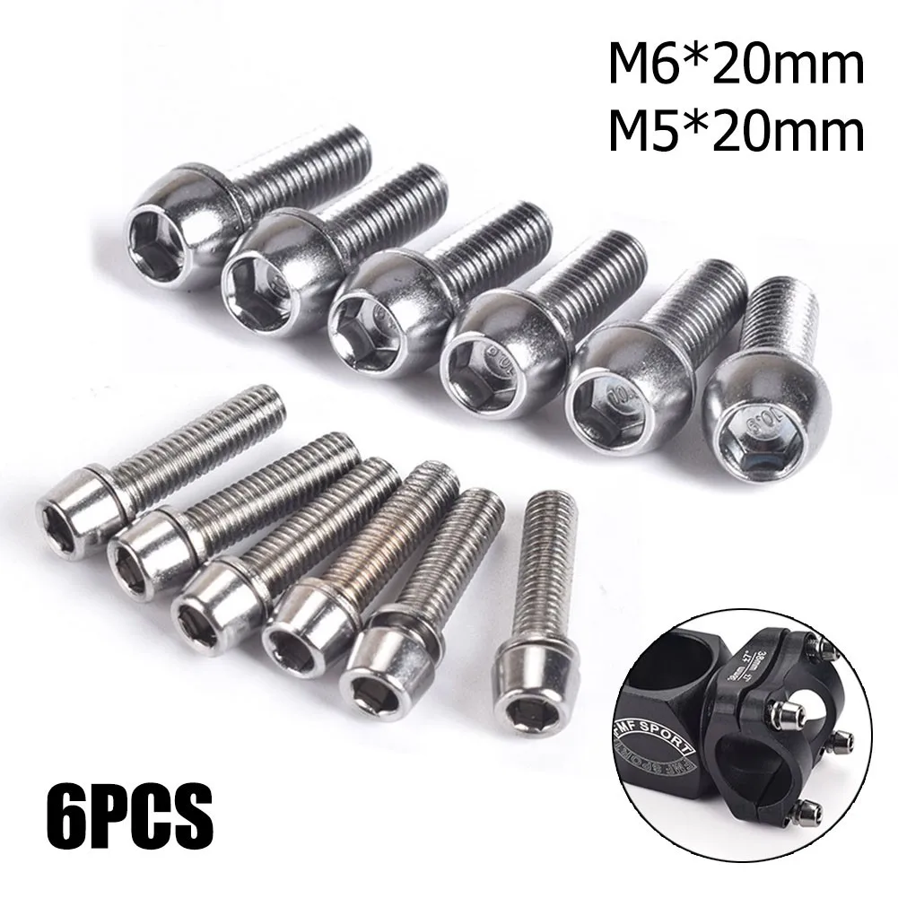 

6PCS Bicycle Headset Stem Bolts Cap Screw Ultralight Seat Disc Bolt Mountain Road Bike Riser Screw M5 M6 X 20mm High Precision