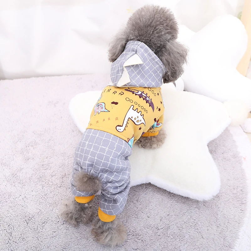 Желтый для маленьких больших собак куртка с капюшоном &quotДинозаврик&quot милый