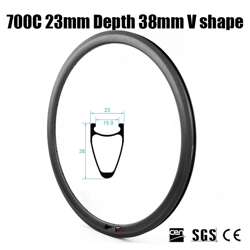Обода для дорожного велосипеда из углеродного волокна 700C ширина 23 мм глубина 38 v