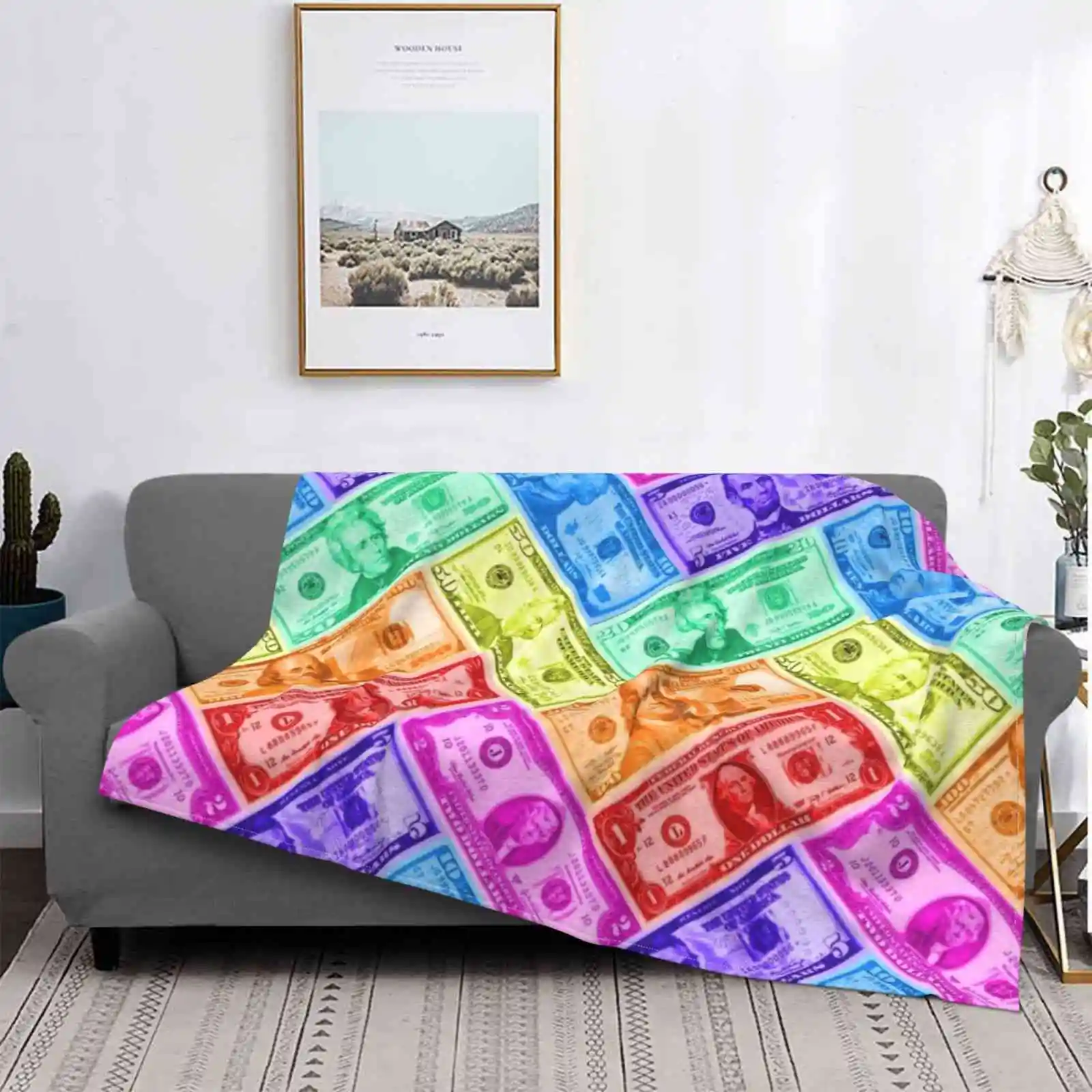 

Manta de Franela suave fina y ligera con diseño creativo, para billetes de dólares, dinero saturado colorido, única, Kawaii