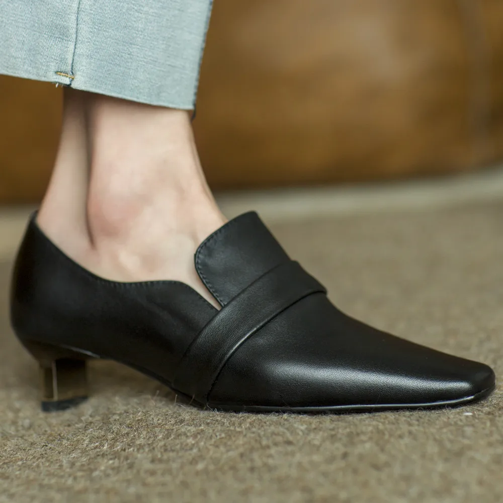 

Женские туфли-лодочки размера плюс 34-42 из натуральной кожи на каблуке с котенком и квадратным носком без застежек элегантные женские мягкие...