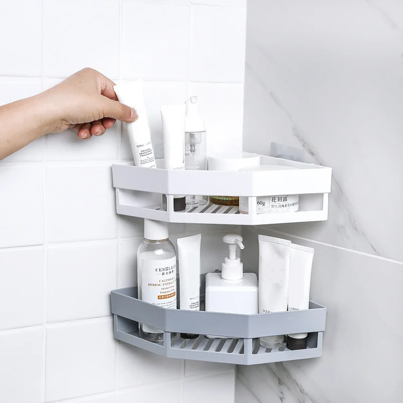 

Bathroom Corner Shelf Shower Shampoo Soap Toothbrush Holder Wall-mounted Storage Rack Drill-Free Kitchen Sundry Basket Organizer