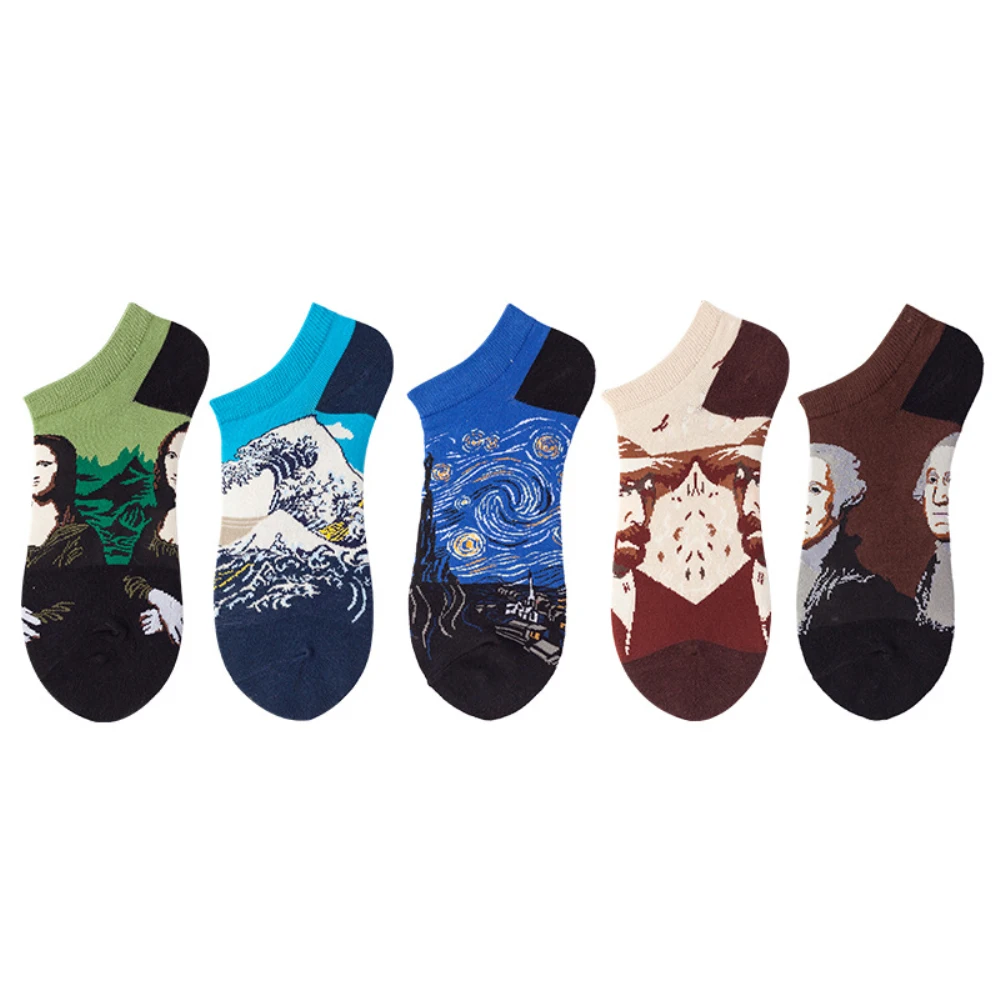 

10 Pairs/Lot New Fashion Men's Socks Unisex Breathable Sweat Absorbing Cotton Boat Socks Women Female Painting Style Funny Socks