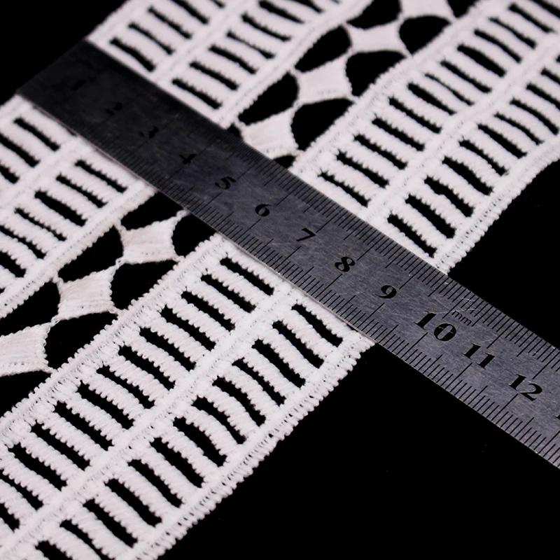 Ленточное кружево с вышитой тканью в полоску белого и черного цветов 2Y 95 мм, ручная работа, подходит для шитья свадебных платьев и ремесел.