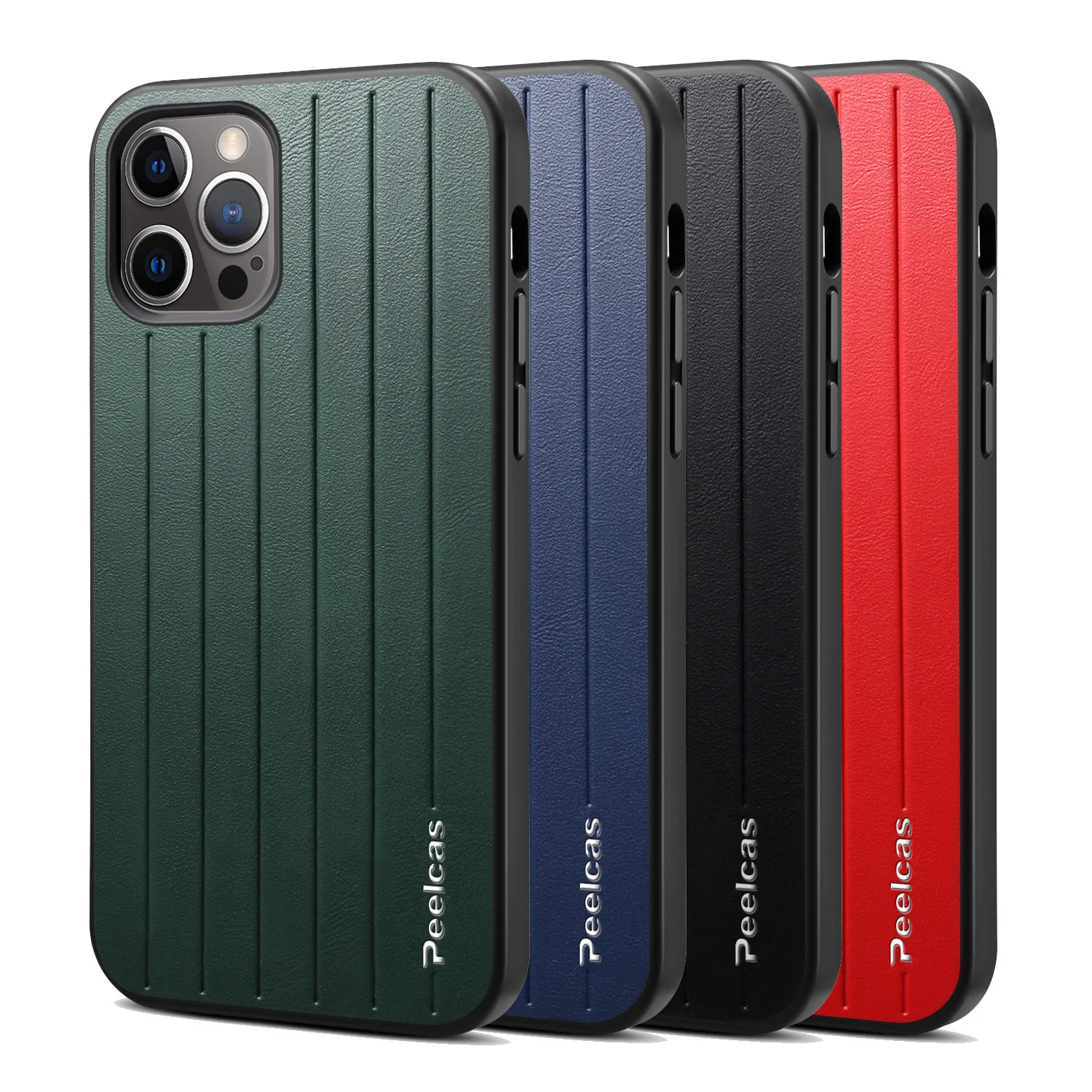 

Luxury PU Genuine Leather Phone Case For Apple iPhone 12 Pro Max iPhone 12 Mini Stripe Luxury Soft Back Cover Case Funda Capa