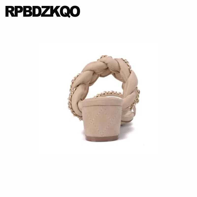 Большой размер слайды домашние тапочки квадрат высокий каблук оранжевый Runway