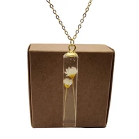 daisy ivory real flower transparent cube resin pendant gold color chain necklace women boho fashion jewelry bohemian vintage