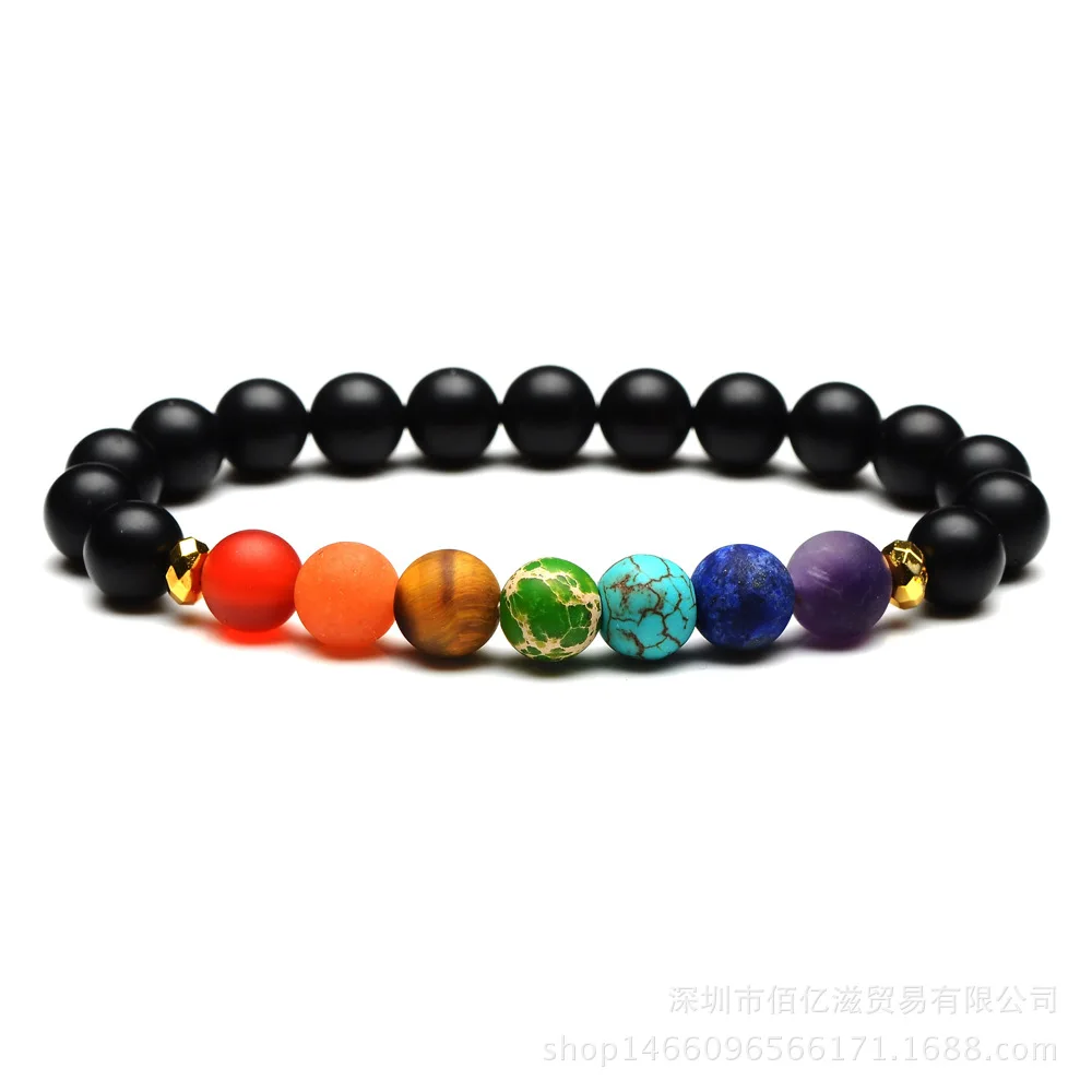 

2021 New 8mm Volcanic Stone Yoga Energy Buddha Bead Bracelet Aura Volcanic Stone Natural Stone Frosted 7 Chakra Bracelet Bijoux