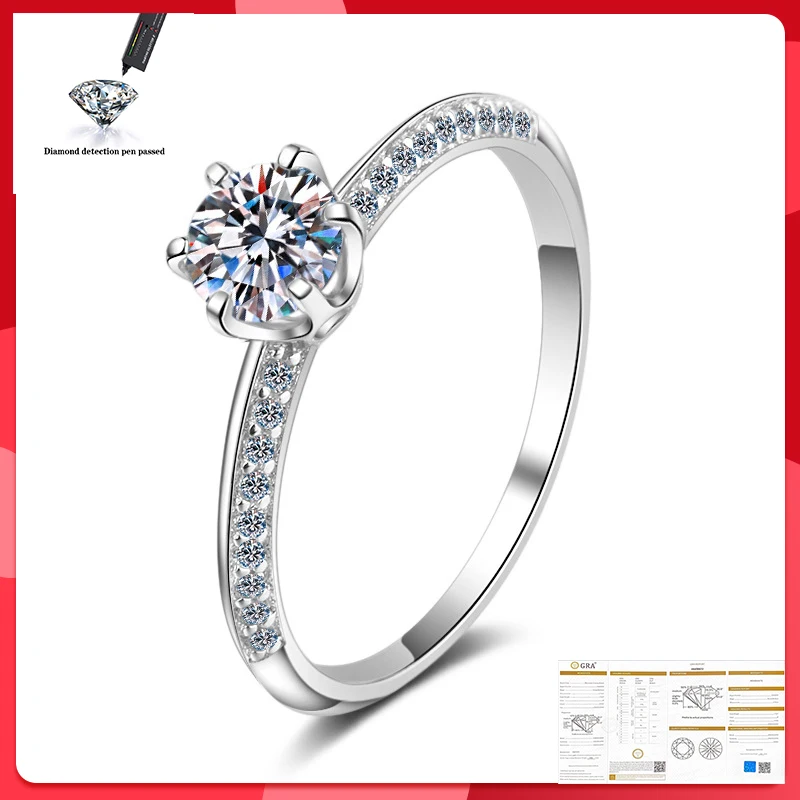 

925 Sterling Silver Pass Diamond Test Round Excellent Cut Total 0.5 ct Moissanite Ring for Girls Cute Cocktail Jewelry