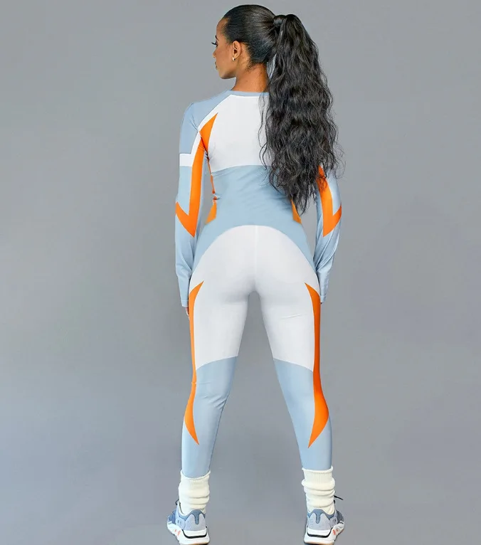 

ChocoMist Jumpsuit Sportswear O Neck Print Patchwork Jumpsuit K8926