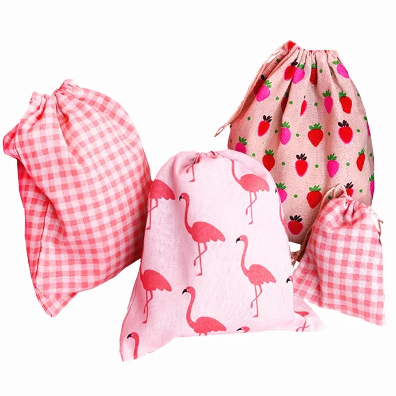 Хлопковая Сумка на шнурке с клубничкой Женский дорожный кейс для косметики