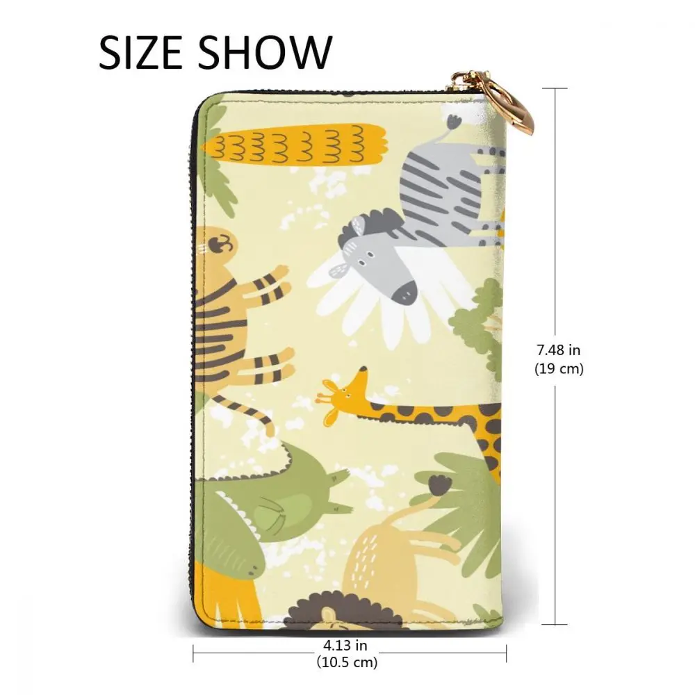 

2021 Fashion Long Leather Wallets Cute Cartoon African Animals Unisex Classic Purse Zipper Wallet with Card Holder