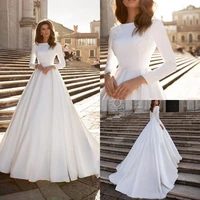 vintage beaded satin wedding dresses long sleeves open back robe de mari%c3%a9e bridal gowns bride dress vestido de novia white ivory