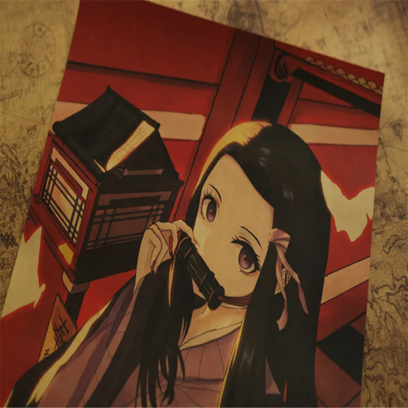 Demon Slaye Anime Cosplay Kimetsu No Yaiba Tanjirou Nezuko Anime Poster Kraft Paper Vintage Posters Room Art Wall Stickers