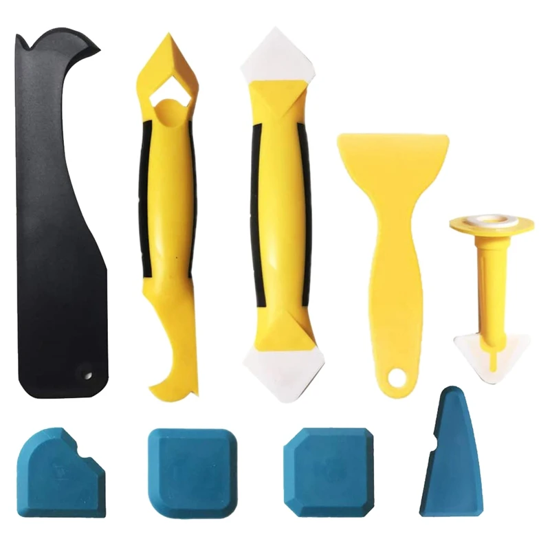 

9PCS Caulking Tool Kit with Sealing Tool/Sealant Remover/9 in 1 Caulking Nozzle for Kitchen and Bathroom Floors