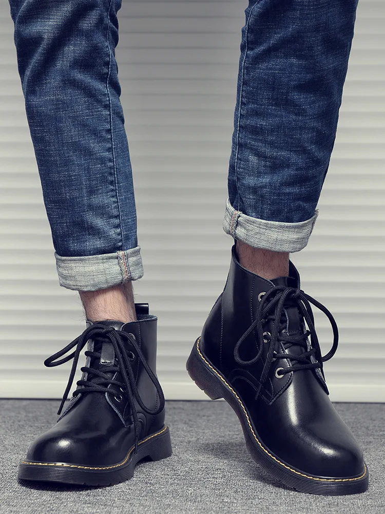 Men's Mid-Calf Boots New Couple Unisex Short leather Basic Light Waterproof Shoes Fashion Ankle Big Size 38-44 | Обувь