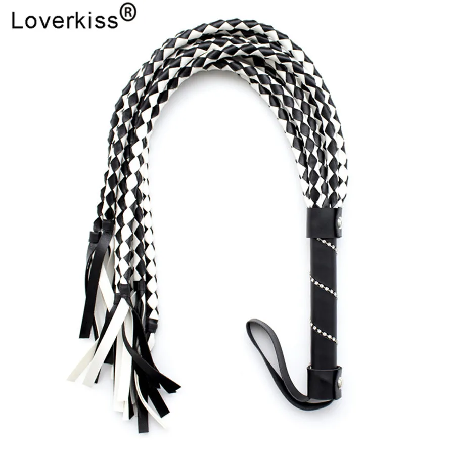Плетка из искусственной кожи Loverkiss 88 см черная белая БДСМ|Игры для взрослых| |