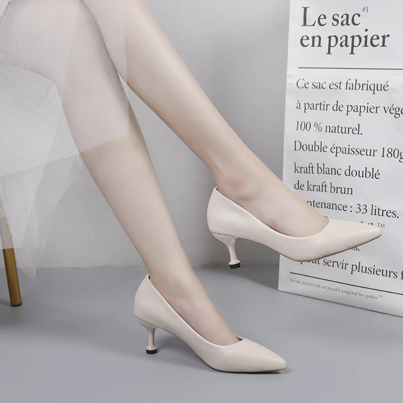 

Women High Heels PU Leather Pumps Women Shoes Fashion Shallow Mouth Pointed Toe Block Heel Shoes Ladies Party Dress Heels